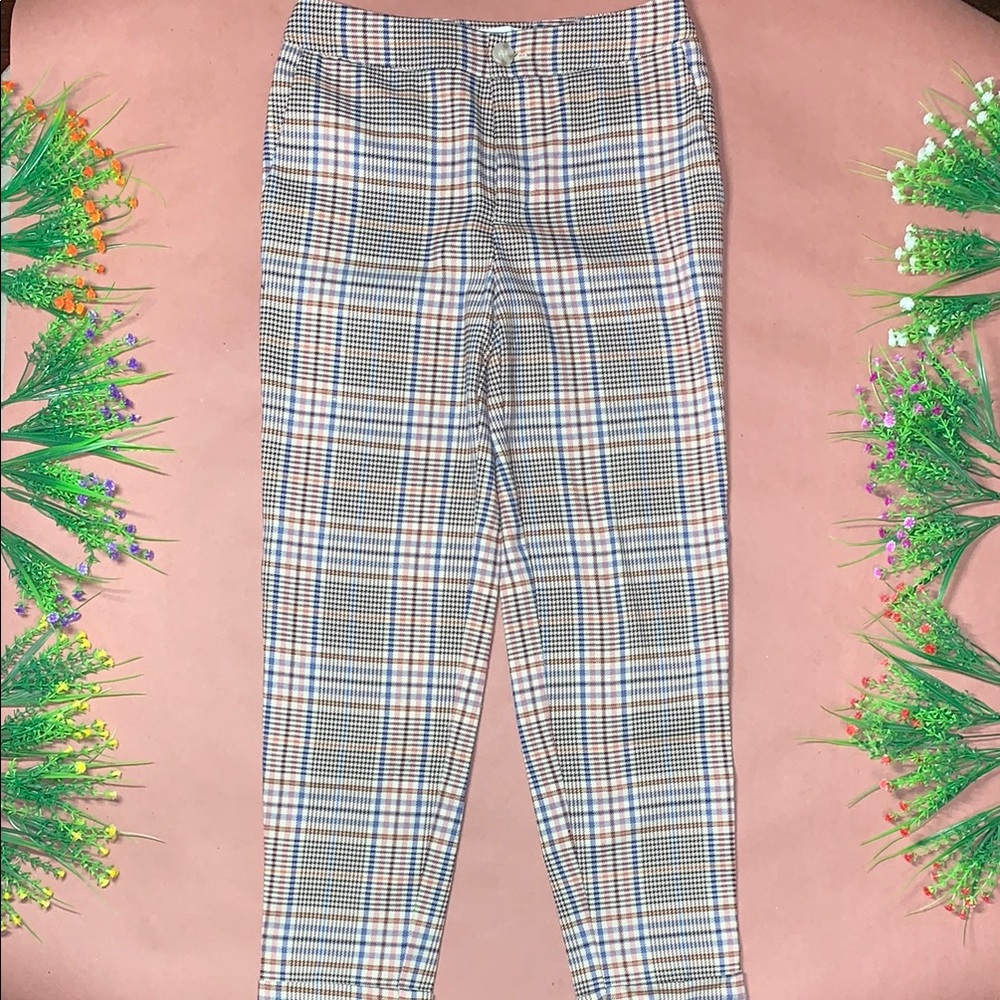 Anthropologie Blue and White Plaid Dress Pants
